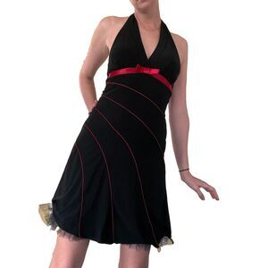 y2k LOVE TEASE Size S Emo Goth Halter Tulle Flare Fairy Hot Topic Red Black